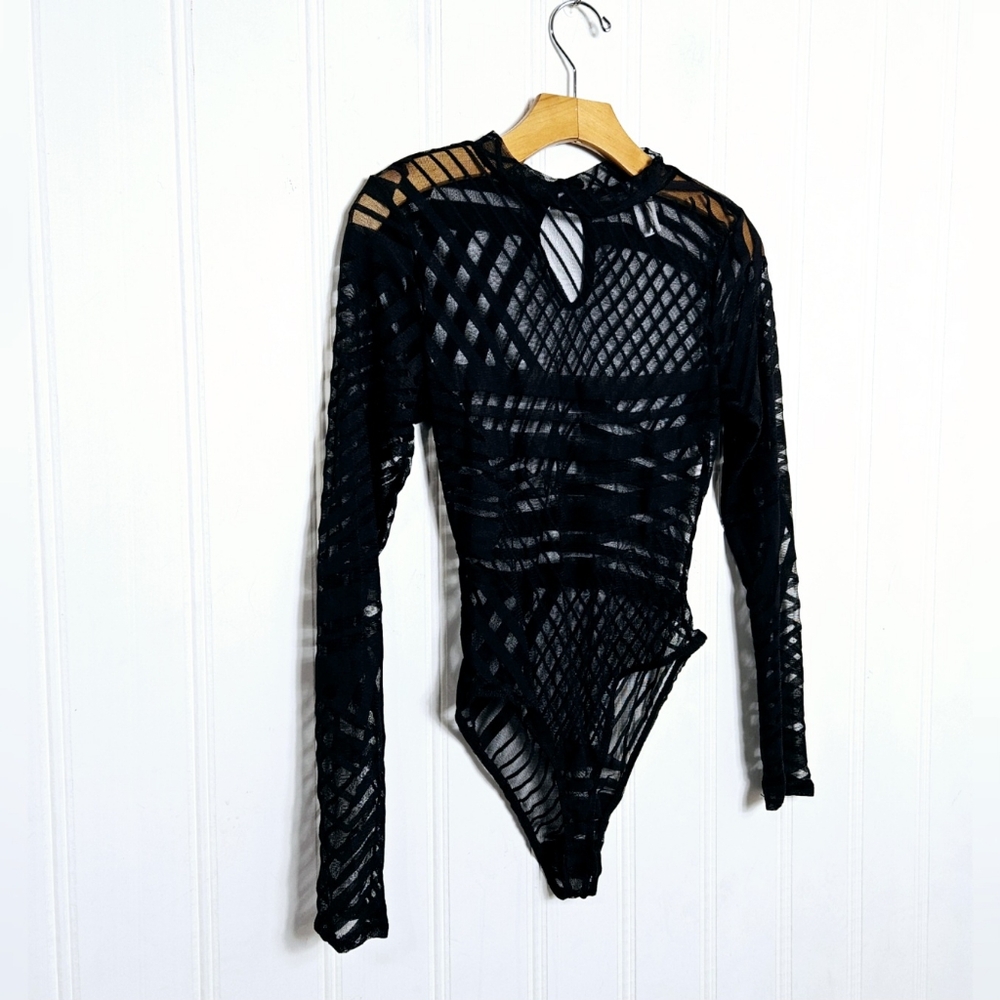 Bluebell Sheer Top Womens Size M Black Mesh Bondage Bodysuit